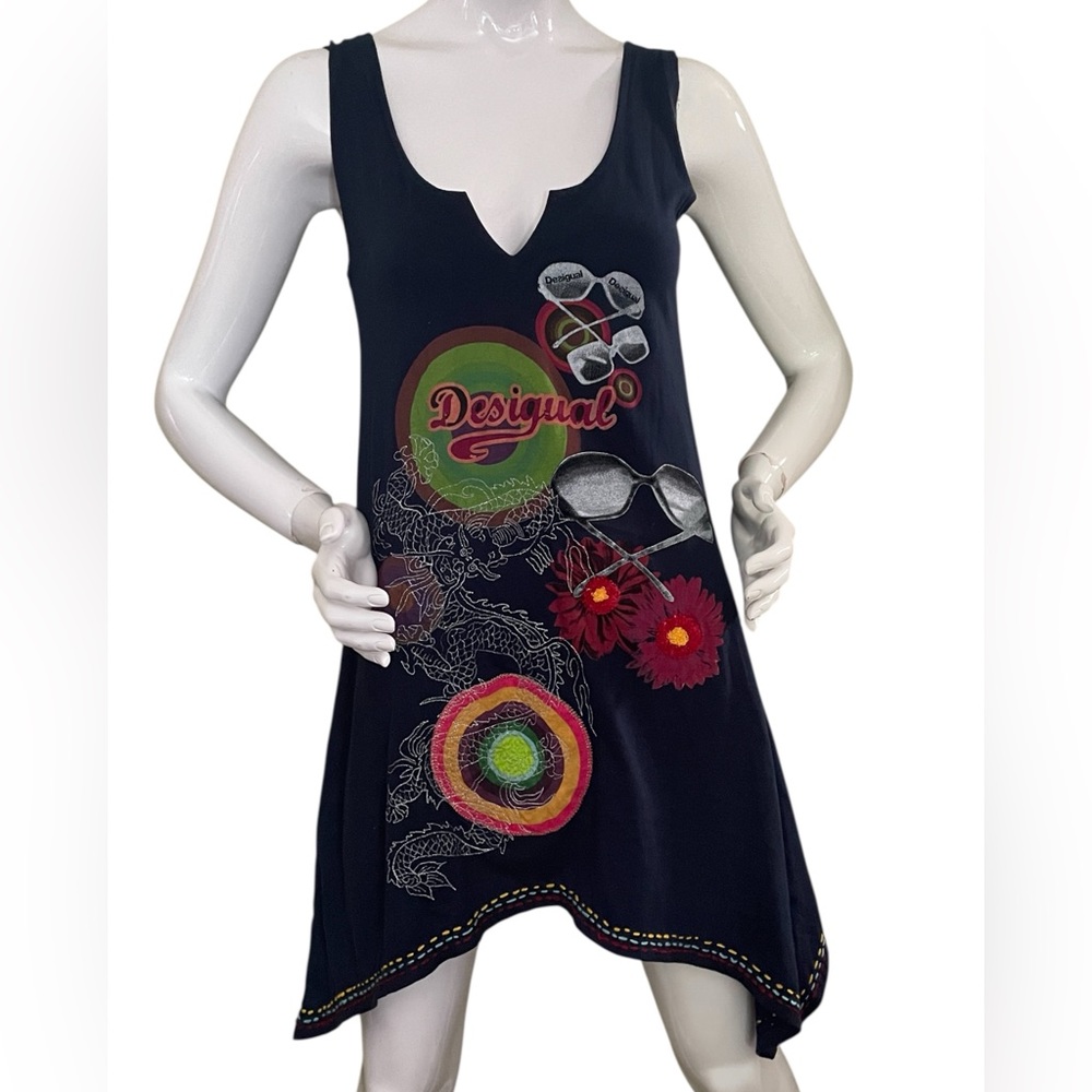 Desigual Multicolor Graphic Black Dress